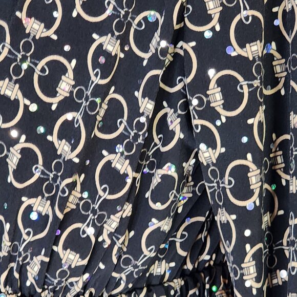 Dressbarn Black Gold Sequins Tortoise Circle Design Layer Look Poly Span Tunic S - Picture 9 of 16